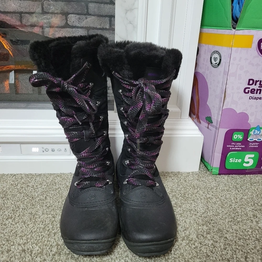 Merrell Women's Black and Purple Winterbelle Opti-warm Boots, Size 7.5